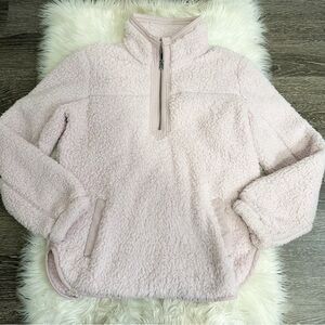 Abercrombie & Fitch Womens Soft AF Sherpa Sweater 1/4 Zip Size Large Light Pink